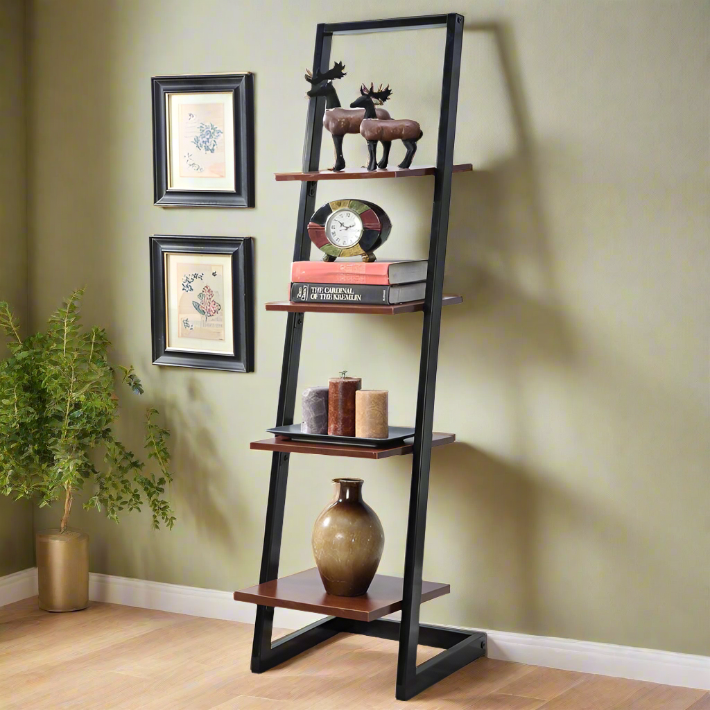 Ladder Shelf, 4-Tier Bookshelf, Storage Rack Shelves, outlet for Living Room, Kitchen, Office, Steel, Stable, Sloping, Leaning Against The Wall,