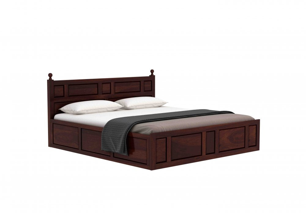 Sheesham Wooden Double Bed With Box Storage (Dark Brown)
