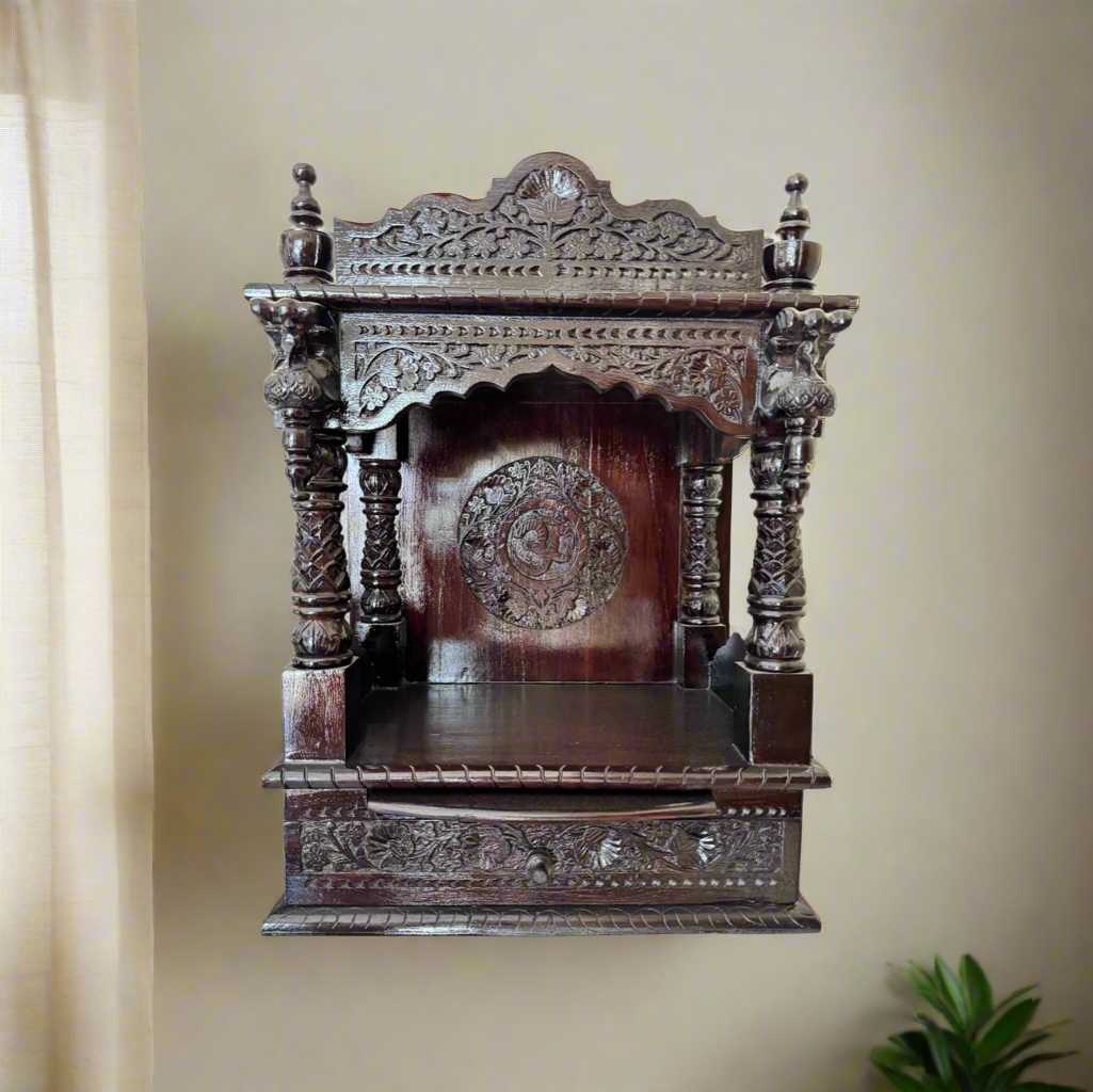 Wooden Handcrafted Pooja mandir Temple for Home & Office (Brown)