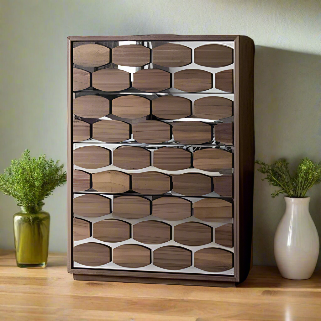 (Exclusive) - Modern Honeycomb Pattern Wooden Drawer Cabinet for Stylish Home Decor