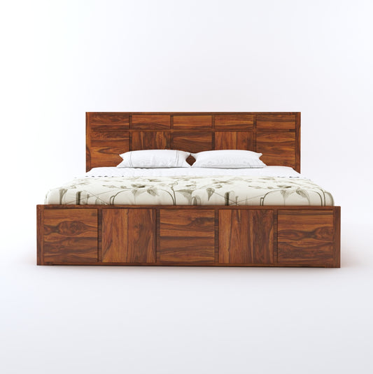 Elegant King Size Solid Wood Double Bed with Storage – Modern Bedroom Furniture