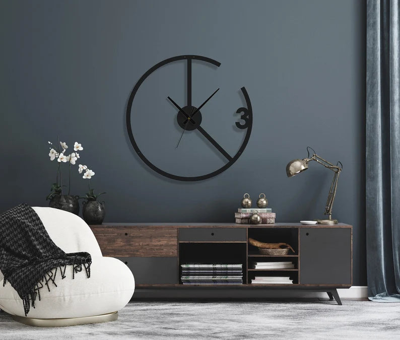 Minimalist Modern Wall Clock - Unique Open-Frame Design with Number 3 Accent