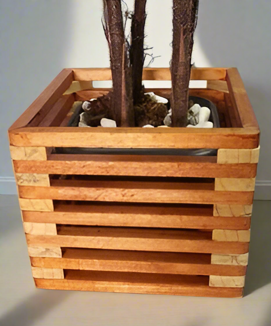 Handcrafted Wooden Slatted Planter Box for Indoor Plants