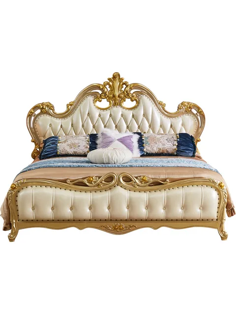 This Royal Cream finish luxury carved wooden bed makes your bedroom luxurious