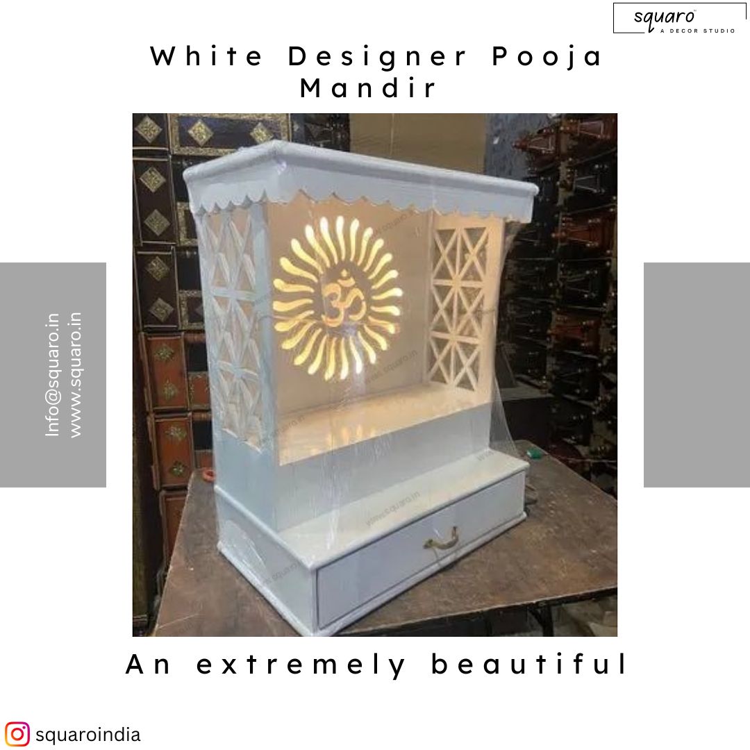 White Designer Modern Wooden Pooja Mandir