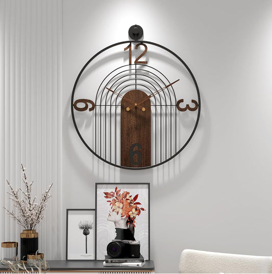 Modern Minimalist Wall Clock with Metal and Wooden Design for Home Decor