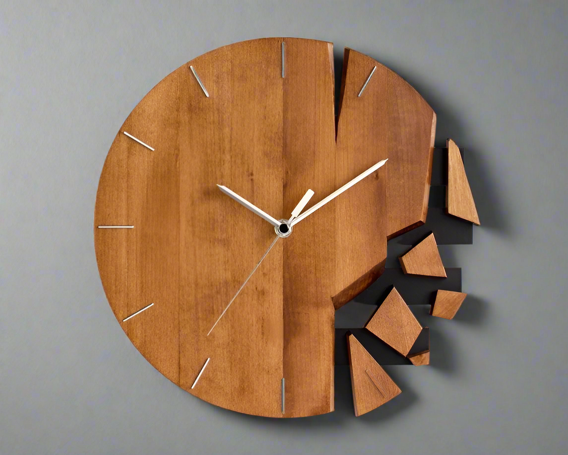 Modern Abstract Broken Design Wooden Wall Clock | Minimalist Decorative Timepiece