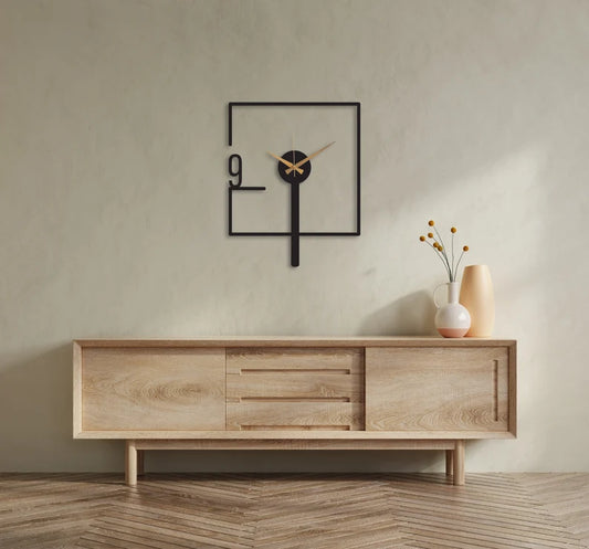 Modern Minimalist Square Wall Clock with Gold Hands | Geometric Home Decor Timepiece