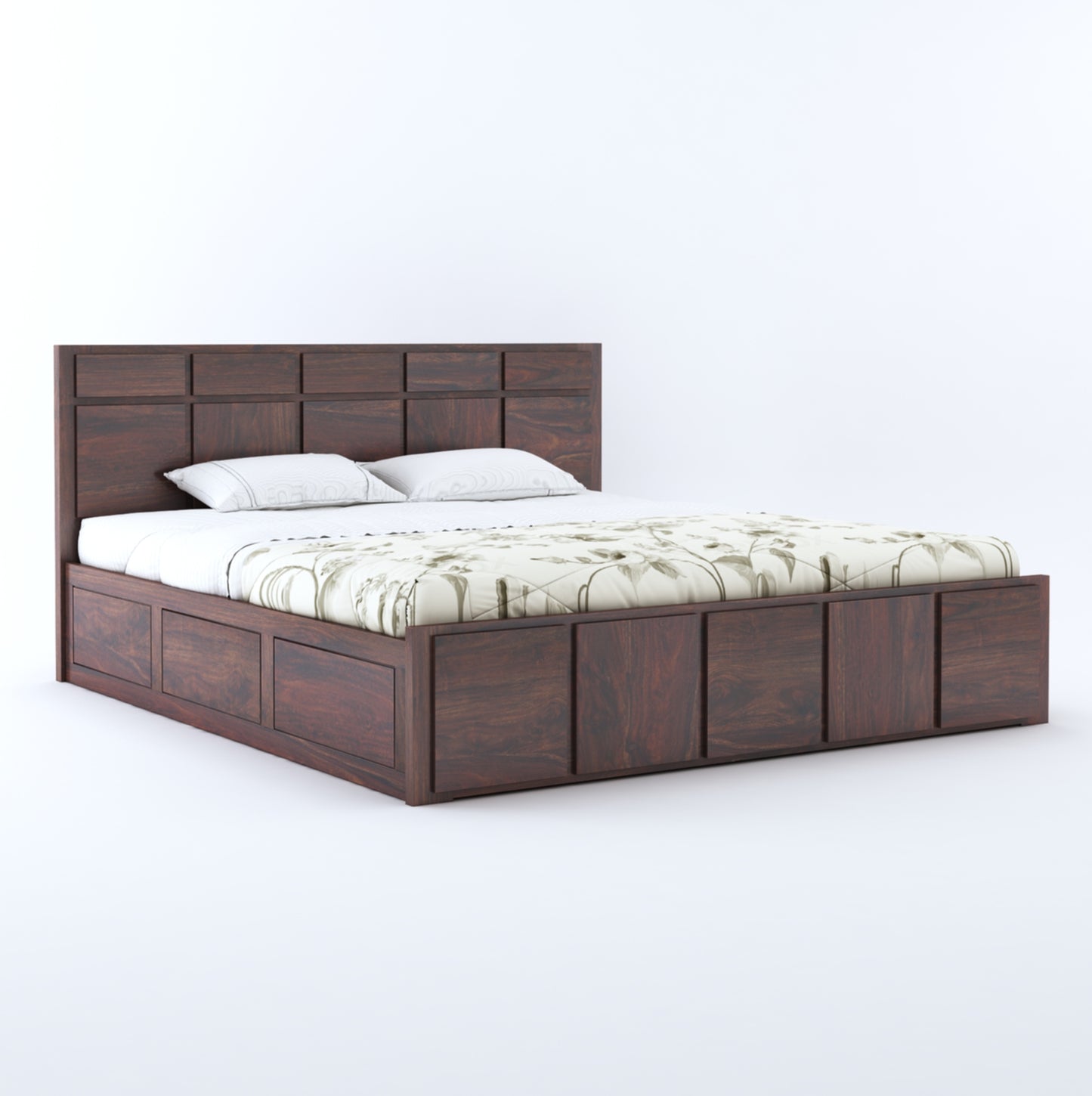 Sheesham Square Design Wooden Double Bed With Box Storage
