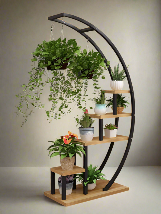 Modern Multi-Tier Plant Stand with Arch Design for Hanging and Potted Plants