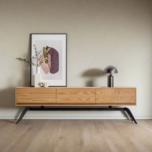 Modern Wooden TV Cabinet with Sleek Design and Metal Legs - Stylish Media Console for Living Rooms