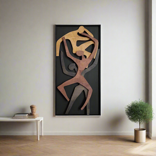 Humans Sculpture Vertical Wall Art Wooden Wall Decor | Abstract Wooden Wall Art with Dynamic Human Figures - Modern 3D Sculpture for Home Decor