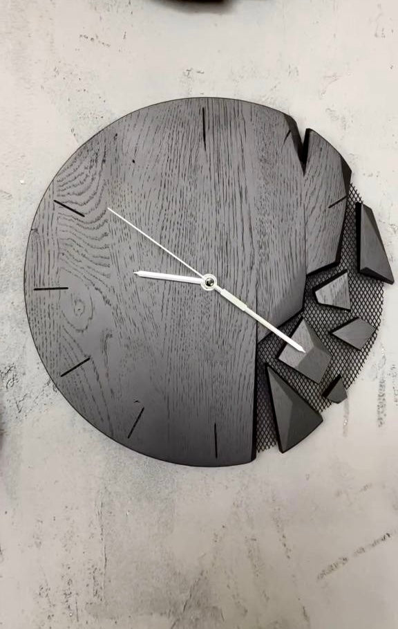 Modern Abstract Geometric Wall Clock | Unique Dark Wood Design | Artistic Home Décor