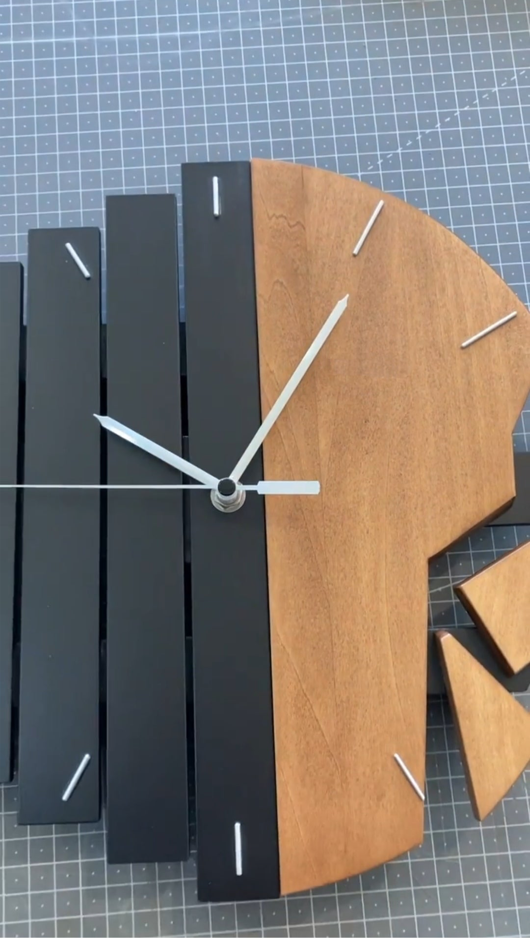 Modern Geometric Wooden & Black Wall Clock with Unique Fragmented Design