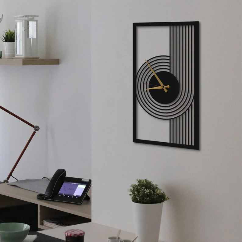 Modern Geometric Wall Clock – Sleek Minimalist Black Design for Home & Office Décor