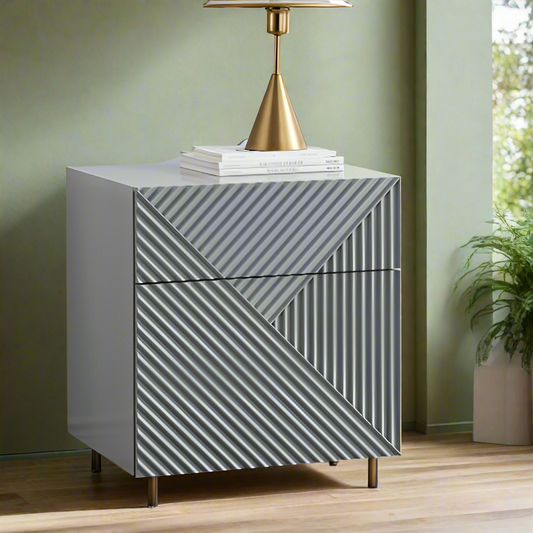 Minimalist Design Bedside Cabinet Table | Modern Design Bedside Table | Modern Geometric Storage Bedside Table with Drawers | Stylish Nightstand for Contemporary Interiors