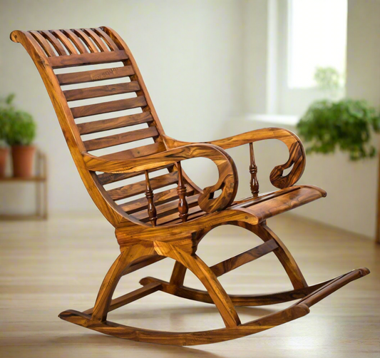 Sheesham Wooden Rocking Chair Wooden Rolling Chair | Wooden Easy Relax Chair