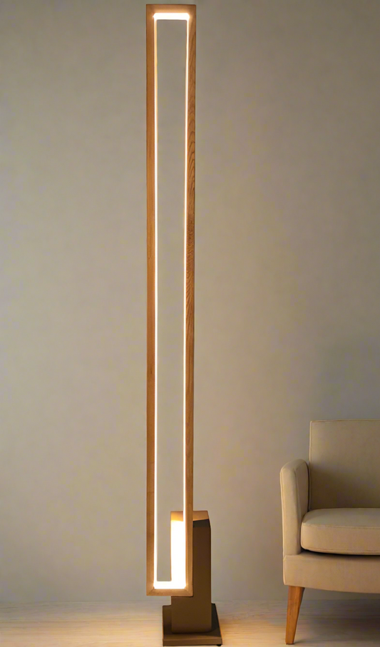 Modern Minimalist LED Floor Lamp with Vertical Wooden Frame Design | Modern Minimalist LED Floor Lamp with Wooden Frame