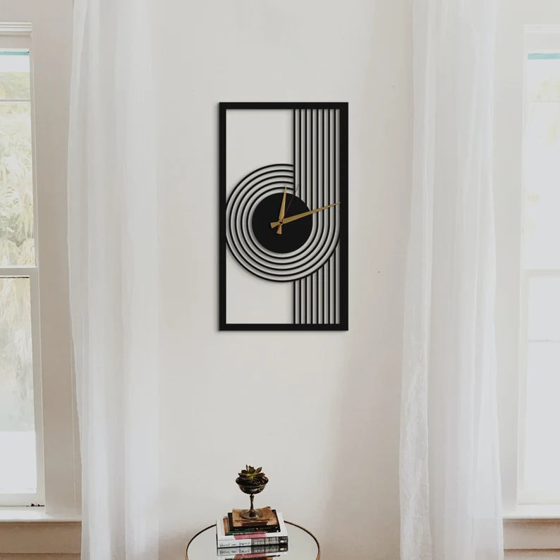 Modern Geometric Wall Clock – Sleek Minimalist Black Design for Home & Office Décor