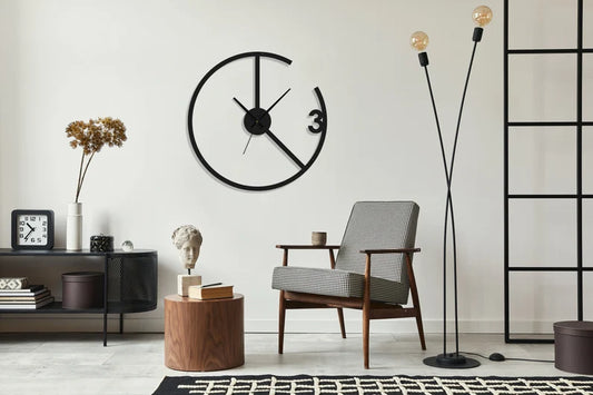 Minimalist Modern Wall Clock - Unique Open-Frame Design with Number 3 Accent