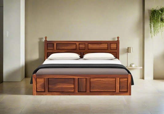 Premium Solid Wood King Size Double Bed with Storage | Natural Finish Wooden Bed - Elegant Wooden Double Bed with Storage and Modern Design