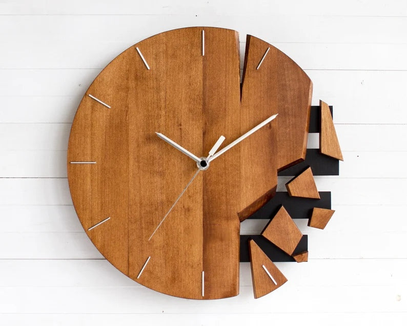 Modern Abstract Broken Design Wooden Wall Clock | Minimalist Decorative Timepiece