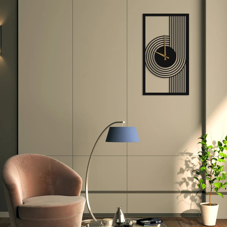 Modern Geometric Wall Clock – Sleek Minimalist Black Design for Home & Office Décor