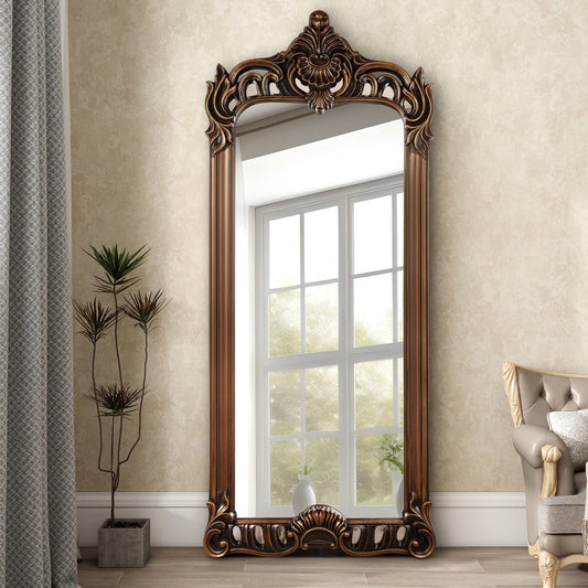 Luxury Full-Length Ornate Mirror – Handcrafted Vintage Wood Frame | Handcrafted with Solid Teakwood