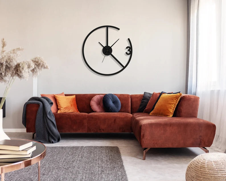 Minimalist Modern Wall Clock - Unique Open-Frame Design with Number 3 Accent