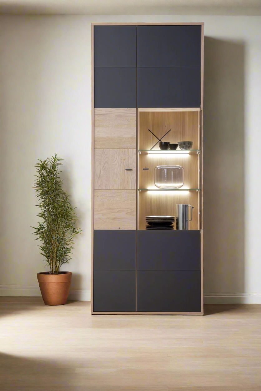 Modern Design Two-Tone Cabinet with LED Lighting and Versatile Storage for Home Decor