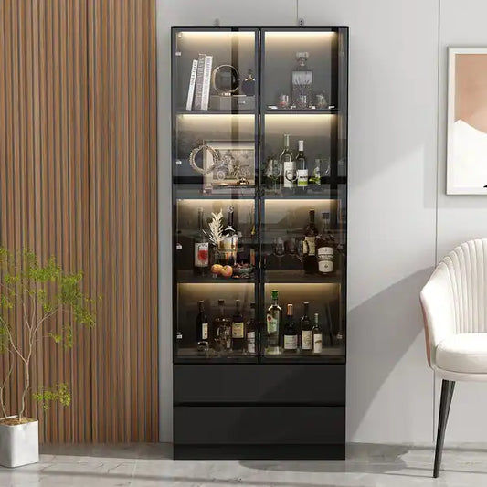 Modern Design Glass Display Cabinet with LED Lighting – Stylish Storage for Home and Office