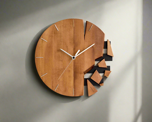 Modern Abstract Broken Design Wooden Wall Clock | Minimalist Decorative Timepiece