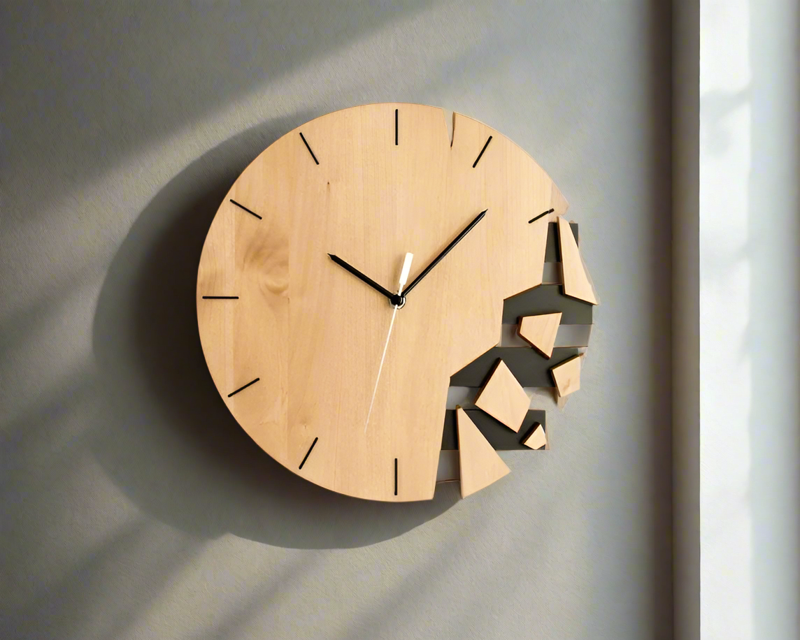 Abstract Broken Design Wooden Wall Clock | Modern Minimalist Decorative Timepiece