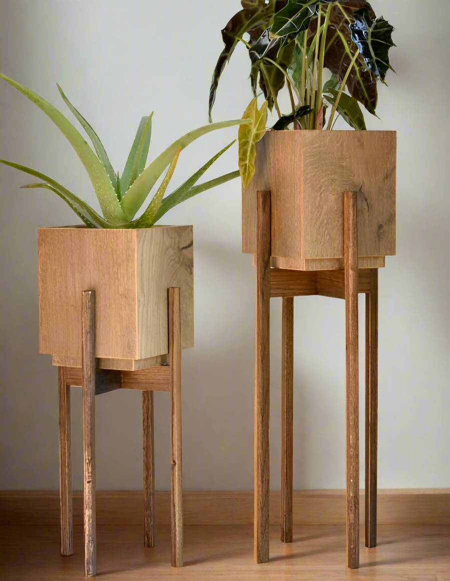 Modern Wooden Plant Stands with Elevated Square Planters - Minimalist Indoor Decor