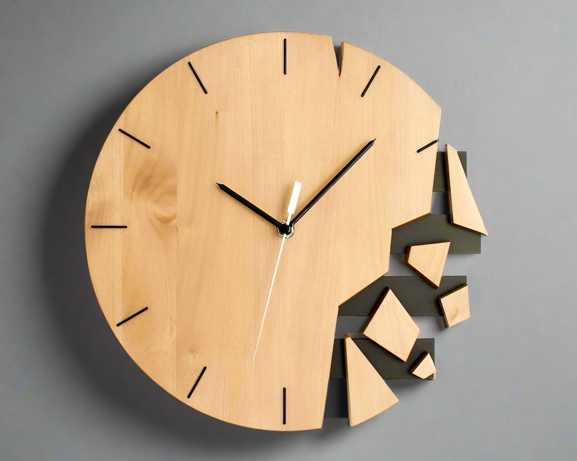 Abstract Broken Design Wooden Wall Clock | Modern Minimalist Decorative Timepiece