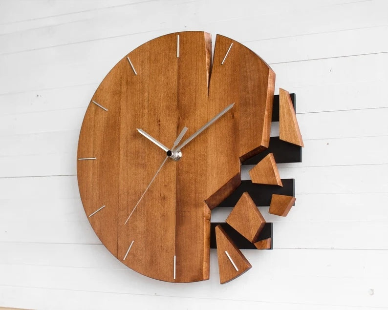 Modern Abstract Broken Design Wooden Wall Clock | Minimalist Decorative Timepiece