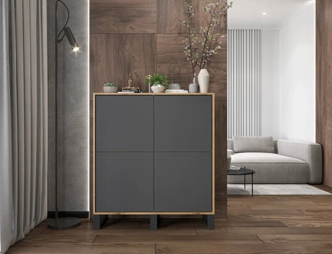 Modern Wooden Storage Cabinet | Minimalist Sideboard with Premium Matte-Finish & Metal Legs | Home & Office Furniture