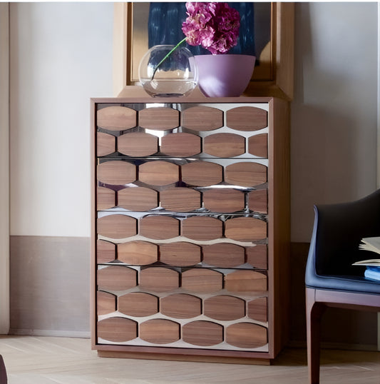 (Exclusive) - Modern Honeycomb Pattern Wooden Drawer Cabinet for Stylish Home Decor