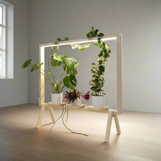 Elegant Rectangle Wooden Planter Stand with Built-In LED Grow Light for Indoor Plants