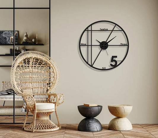 Modern Geometric Metal Wall Clock with Bold Numerals - Contemporary Decor for Living Room or Office"