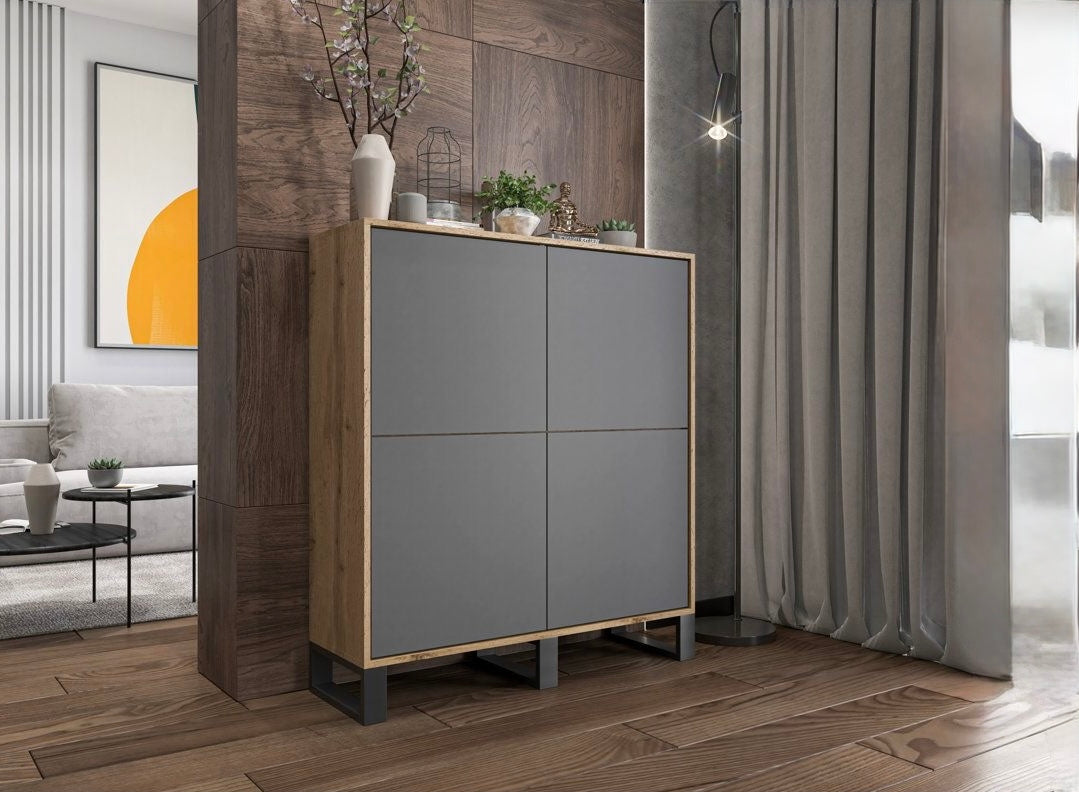 Modern Wooden Storage Cabinet | Minimalist Sideboard with Premium Matte-Finish & Metal Legs | Home & Office Furniture