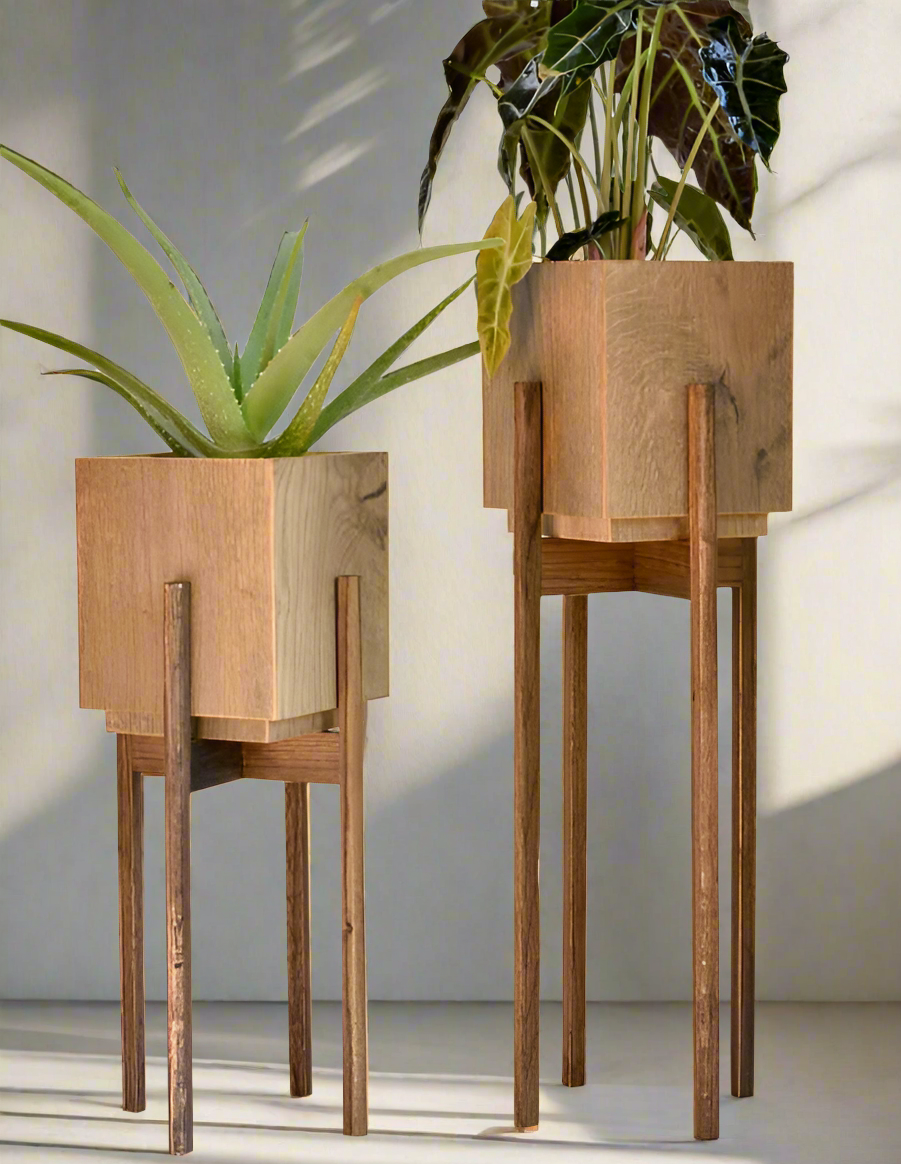 Modern Wooden Plant Stands with Elevated Square Planters - Minimalist Indoor Decor