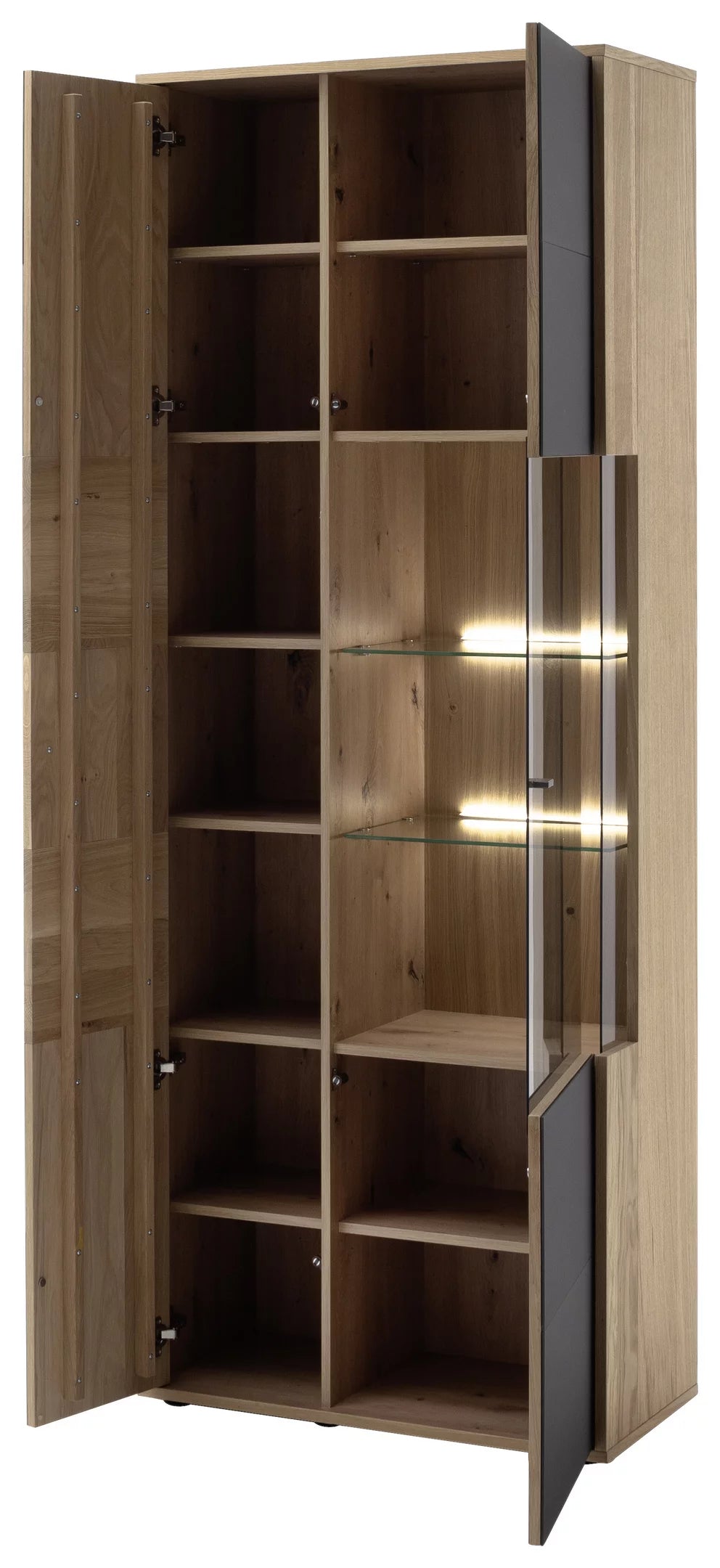 Modern Design Two-Tone Cabinet with LED Lighting and Versatile Storage for Home Decor