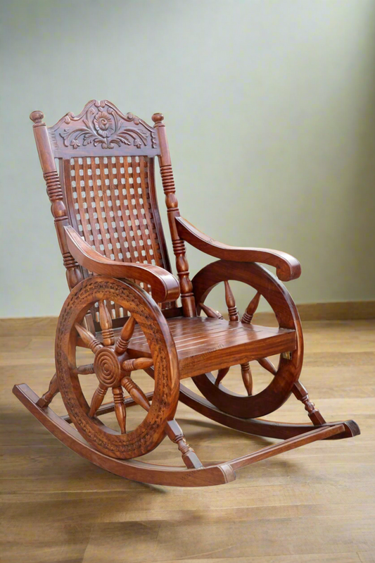 Sheesham Handcrafted Wooden Rocking Chair Wooden armrest Chair with Back Support for Living Room