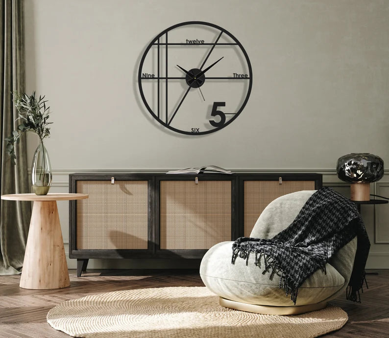 Modern Geometric Metal Wall Clock with Bold Numerals - Contemporary Decor for Living Room or Office"