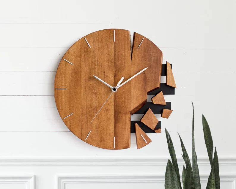 Modern Abstract Broken Design Wooden Wall Clock | Minimalist Decorative Timepiece