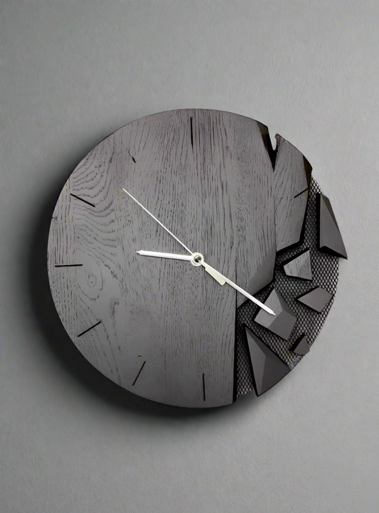 Modern Abstract Geometric Wall Clock | Unique Dark Wood Design | Artistic Home Décor