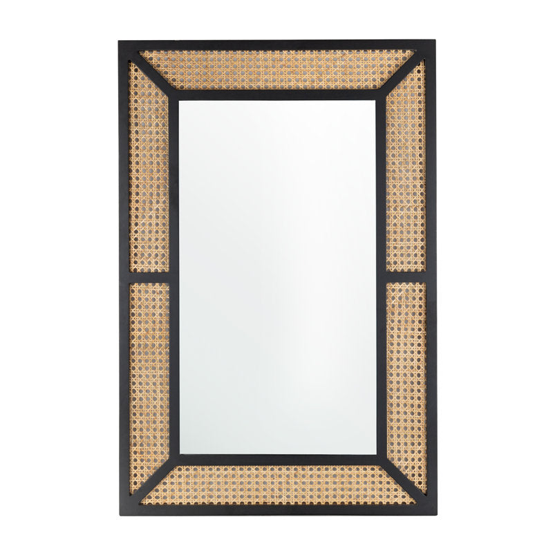 Rectangular Rattan Wall Mirror - Modern Farmhouse Mirror for Home Decor