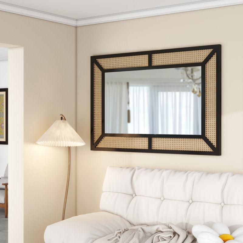 Rectangular Rattan Wall Mirror - Modern Farmhouse Mirror for Home Decor