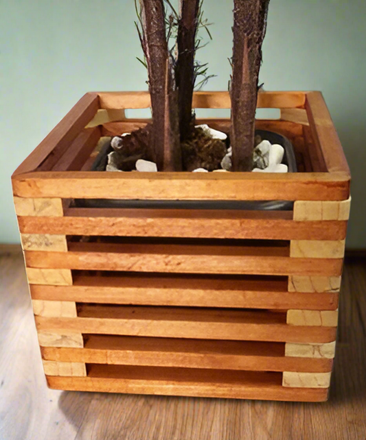 Handcrafted Wooden Slatted Planter Box for Indoor Plants